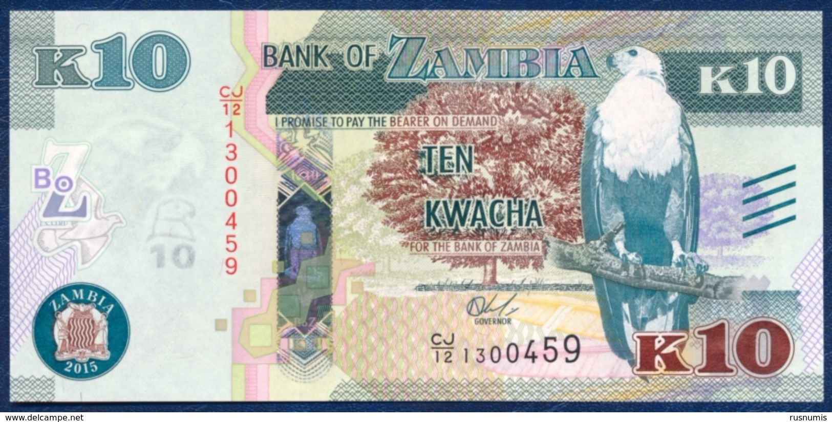 ZAMBIA 10 KWACHA P-58 FAUNA ANIMALS PORCUPINE 2015 UNC - Zambia