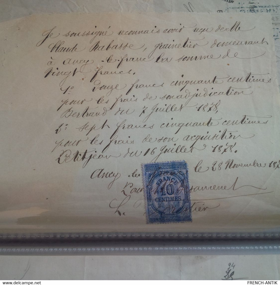 TIMBRE FISCAL 1878 SUR DOCUMENT - Other & Unclassified