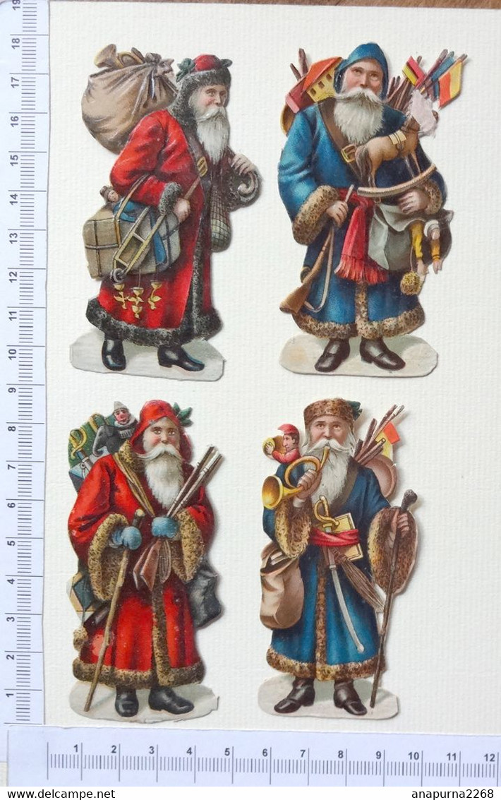 4 DECOUPIS ....PERE NOEL GHARGE DE JOUETS....DONT 2 HABILLE DE BLEU......H : 8.5 Cm - Motiv 'Weihnachten'