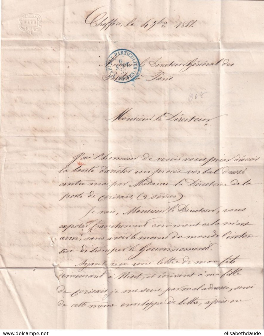 1855 - CACHET CABINET PARTICULIER Du DIRECTEUR Gal Des POSTES ! / LETTRE De VENDEE / 2 SEVRES - TEXTE ! FRAUDE GENDARME! - Civil Frank Covers