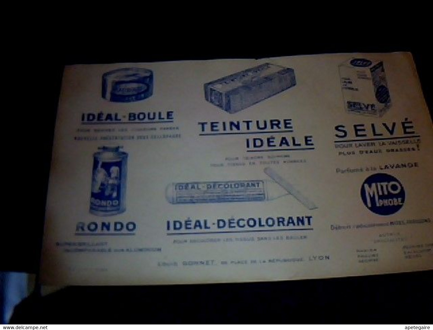 Publicité Buvard Produits Louis Gonet  : Mito_phobe ,idéal Boule,teinture Idéale, Selvé, Rondo ,ideal Colorant - G