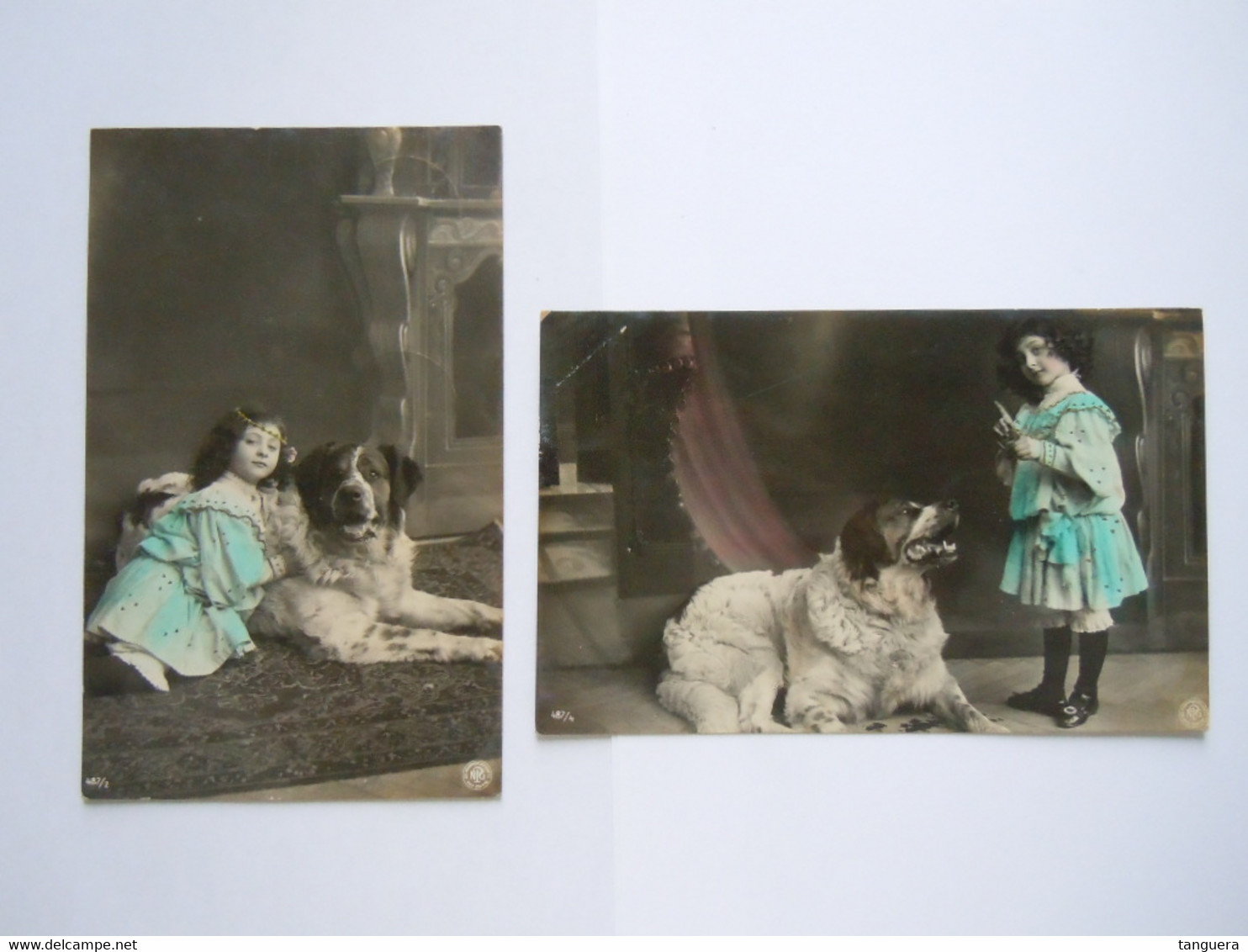 2 Cartes Fillette Avec Chien St. Bernard Meisje Met Hond NPG 487/2 - 487/4 Glacée Circulée Gelopen 1906 - Scenes & Landscapes