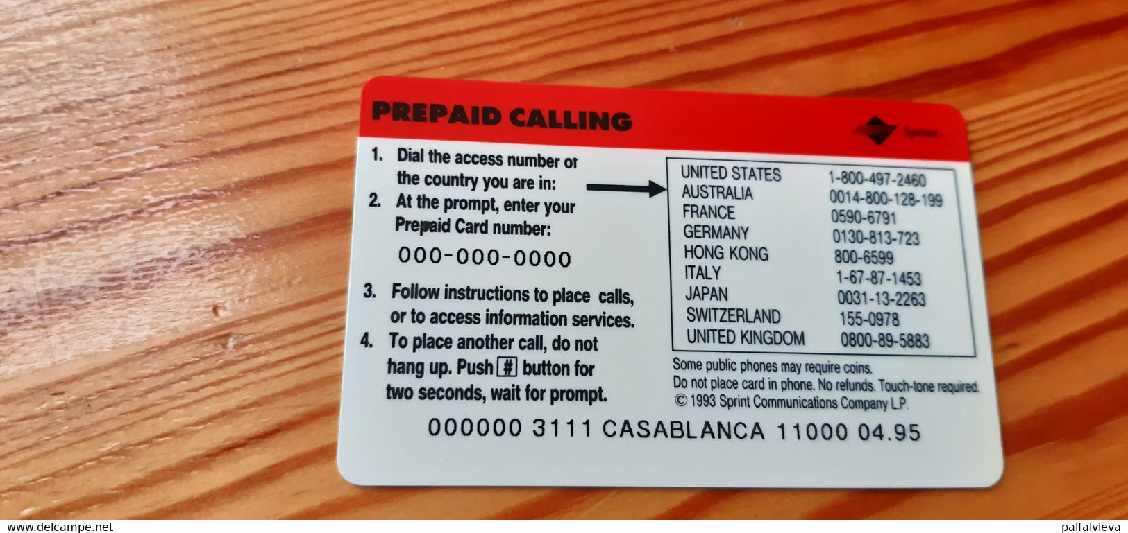 Prepaid Phonecard USA Sprint - Movie, Casablanca - Sprint