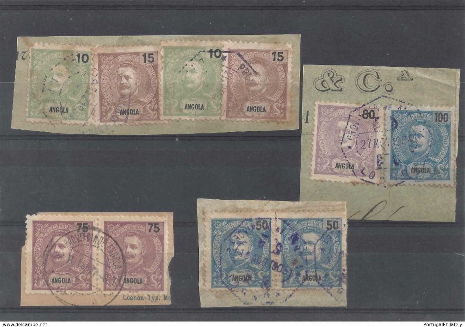 PORTUGAL ANGOLA 4 Letter Fragments With 50, 100, 150 And 180 Reis Total Rate On D. Carlos Stamps - Angola