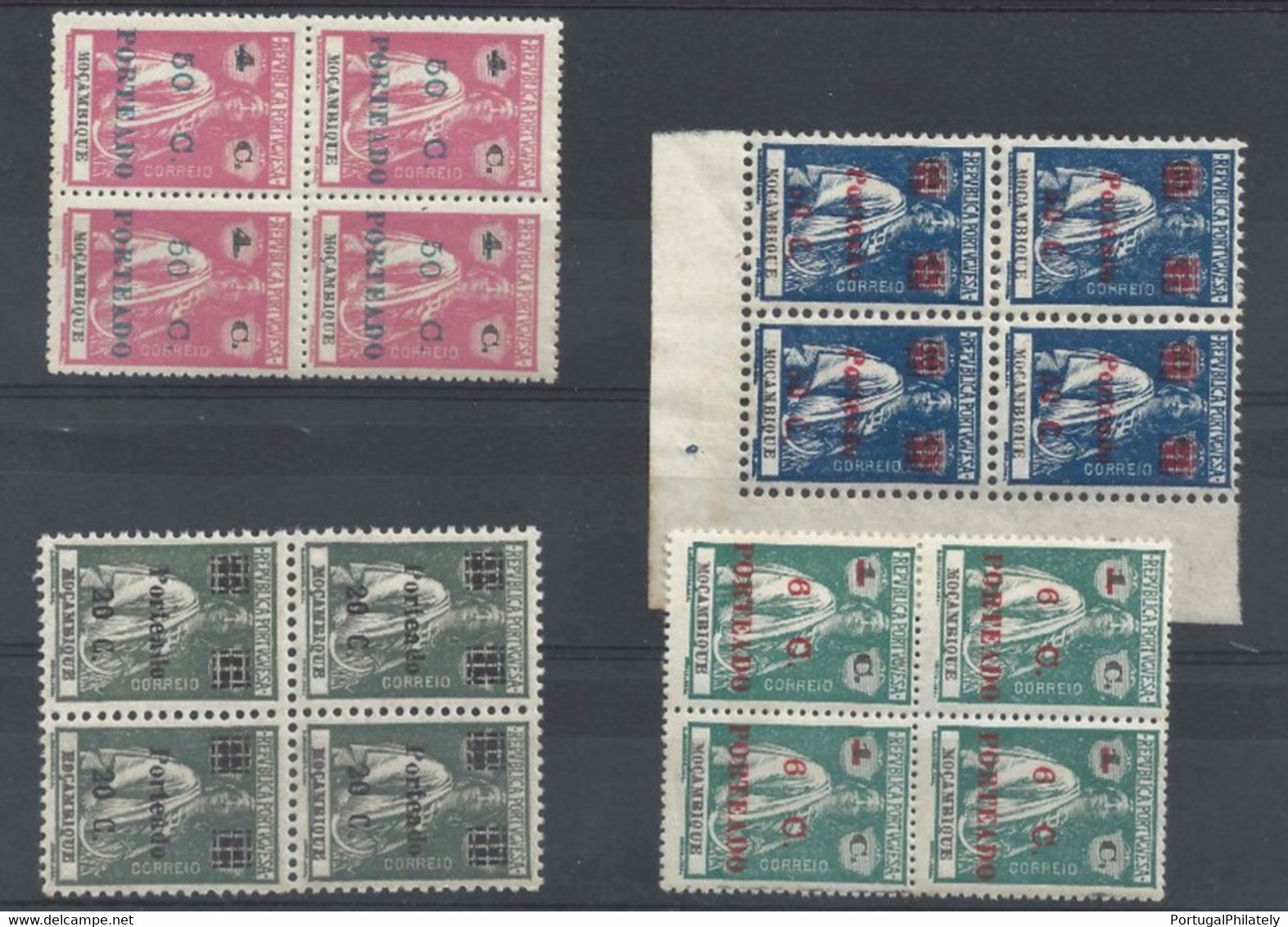 PORTUGAL MOZAMBIQUE Porteado MNH CERES 4 Blocks Of 4 Stamps #44, 45, 49, 50 Mundifil 1918-24 - Mozambique