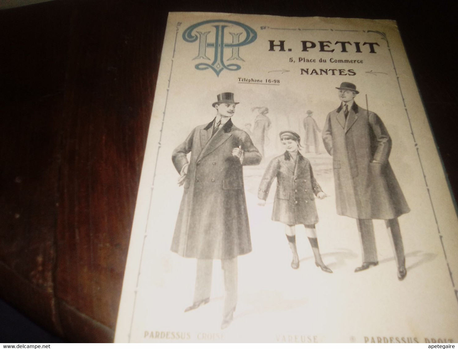 Publicité Mode  Catalogue Vêtements Homme Garçonnet .H.Petit à Nantes Hiver 1912/13 - Publicidad