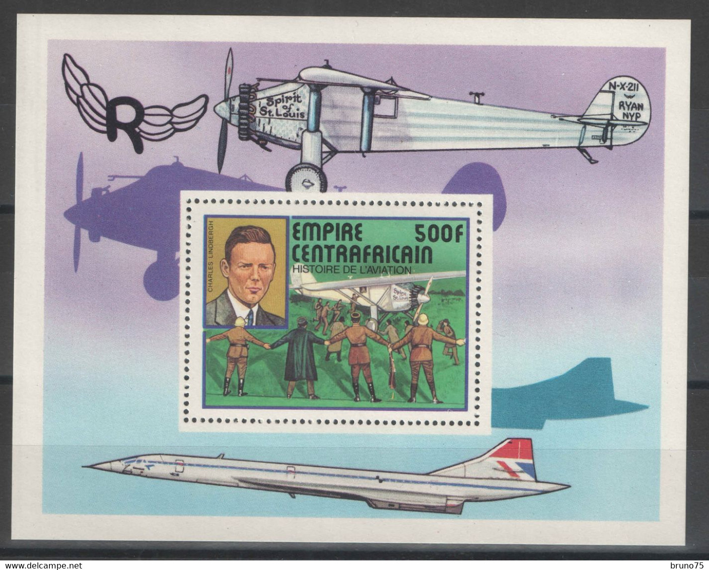 Centrafricaine - Bloc - BF - YT 19 ** MNH - 1977 - Aviation - Charles Lindbergh - Centrafricaine (République)