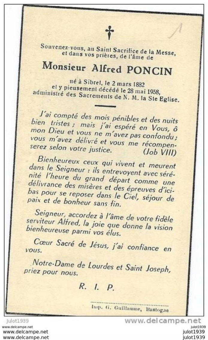 SIBRET ..--  Mr Alfred PONCIN , Né En 1882 , Et Décédé En 1958 . - Vaux-sur-Sure