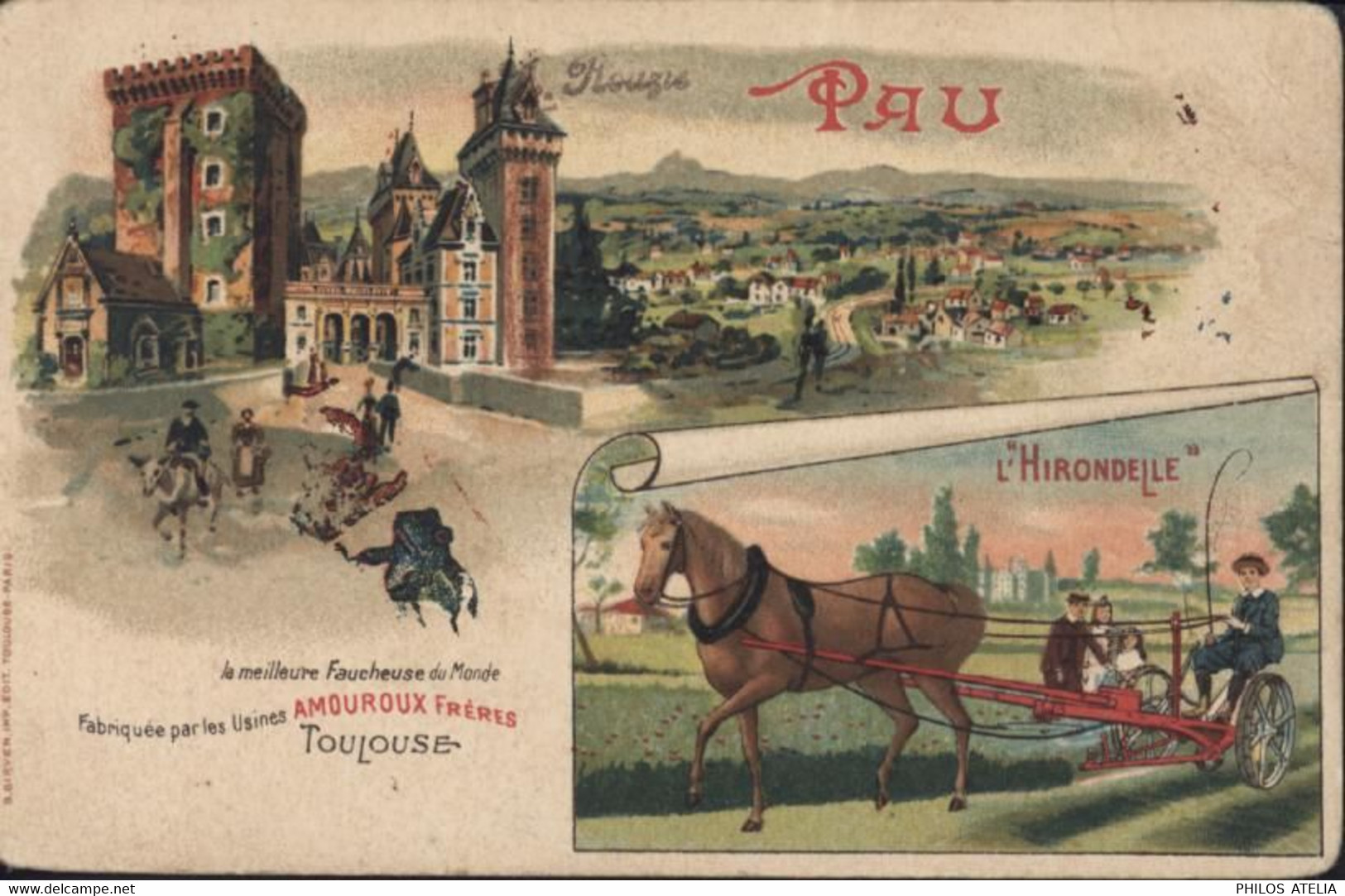 CPA Publicitaire Usines Amouroux Frères Toulouse Pau L'Hirondelle Faucheuse Agriculture - Culturas