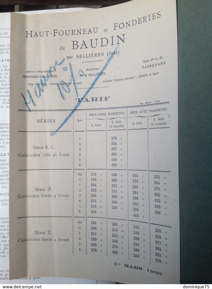 Album 1926 Fourneaux, Appareils De Chauffage Fontes De Fumisterie Des Fonderies Baudin Sellieres Jura - 1900 – 1949