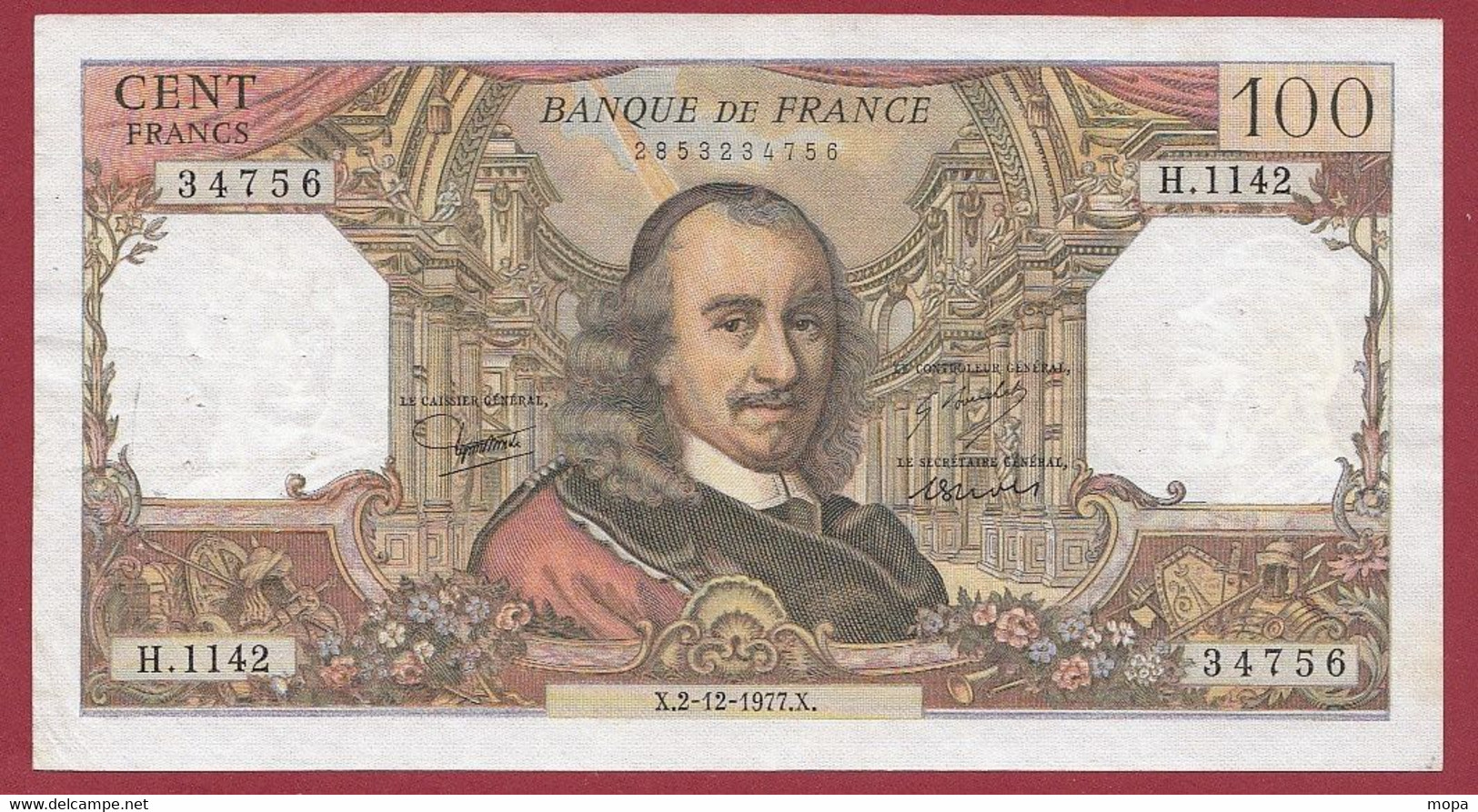 100 Francs "Corneille" Du 02/12/1977.X -----ALPH .H.1142---dans L 'état - 100 F 1964-1979 ''Corneille''