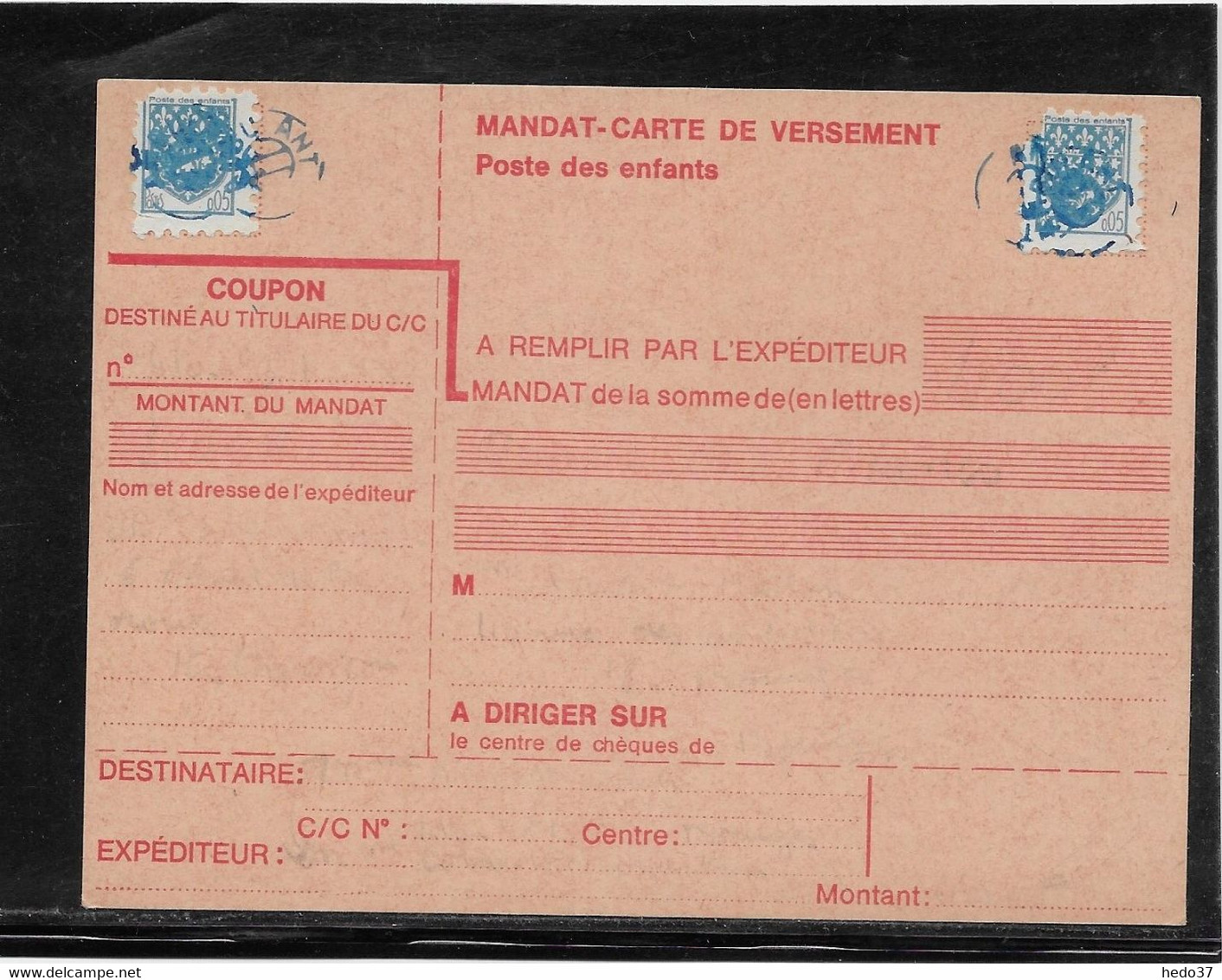 France Vignettes - Poste Enfantine Blason Sur Mandat-carte - Briefmarkenmessen