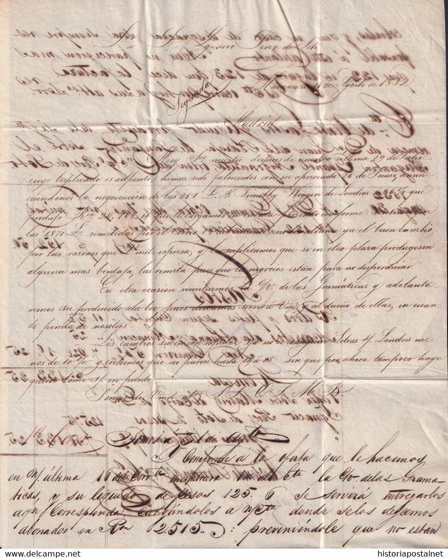 1832. LA HABANA A MADRID. MARCA HABANA/FRANCO RECERCADA NEGRO. MNS. CORREO MARITIMO Nº 3. MUY BONITA. - Préphilatélie