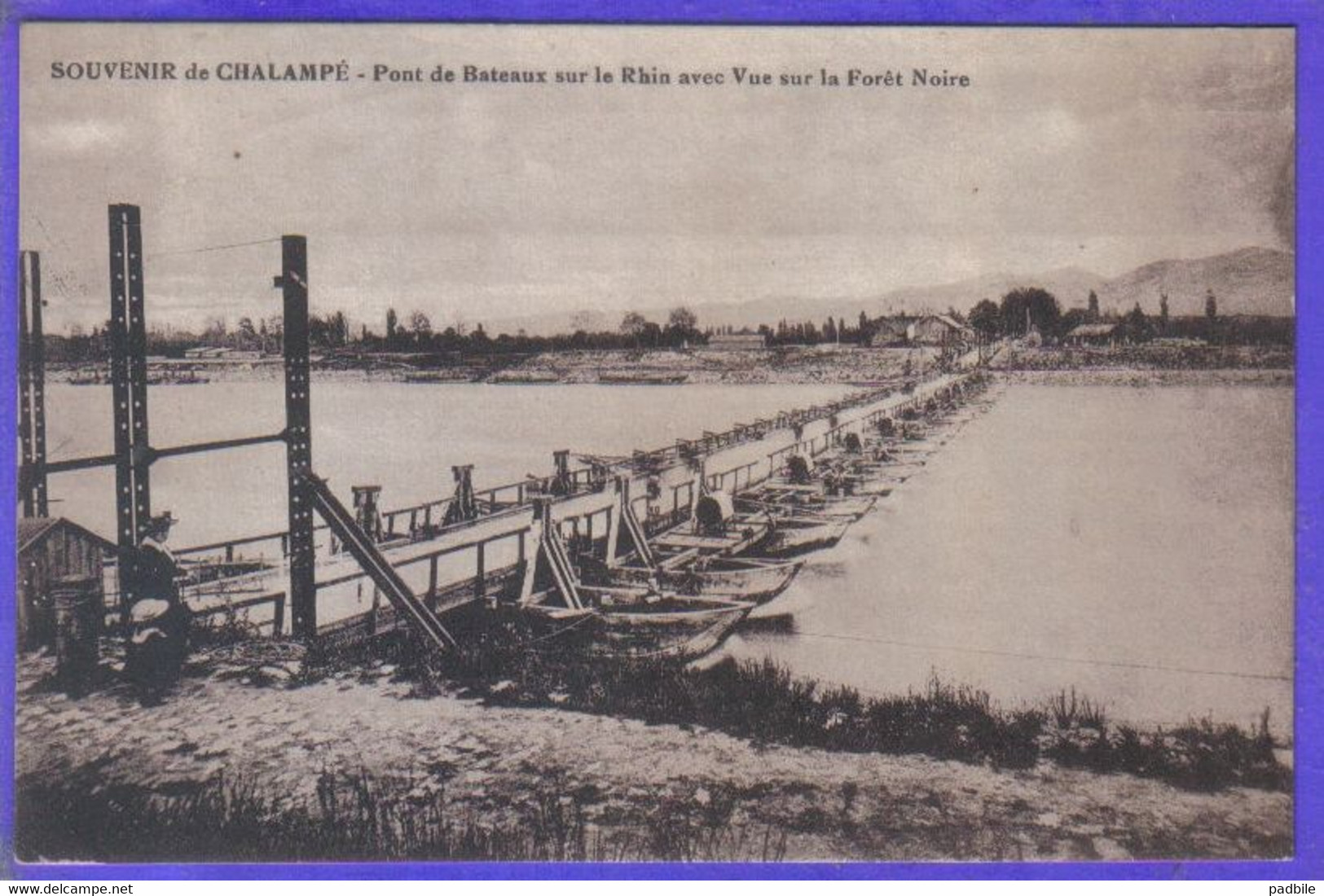 Carte Postale 68. Chalampé  Pont De Bateaux Sur Le Rhin Et La Forêt Noire  Très Beau Plan - Chalampé