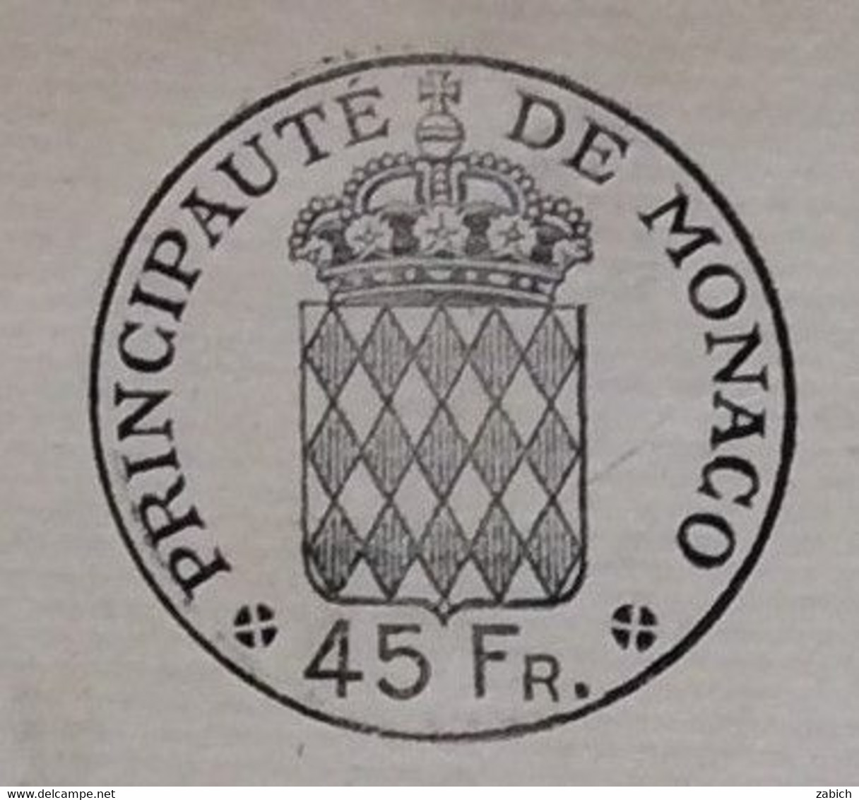 FISCAUX DE MONACO PAPIER TIMBRE 1956 BLASON 45 FR  Filigrane RAINIER III - Fiscale Zegels