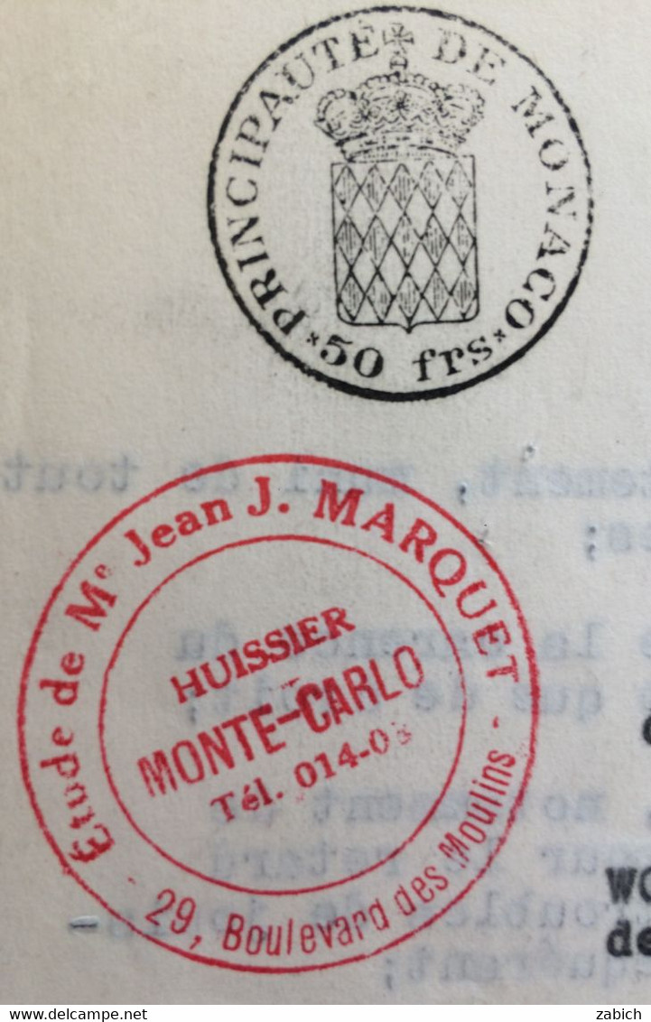 FISCAUX DE MONACO PAPIER TIMBRE 1960 BLASON 50 Frs  à L'extraordinaire - Steuermarken