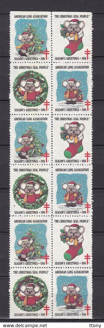 Deux Bandes  12  Stamp**  Timbres Vignettes   The Christmas  Seal People  Season's Greeting 1986  ** - Bandes & Multiples