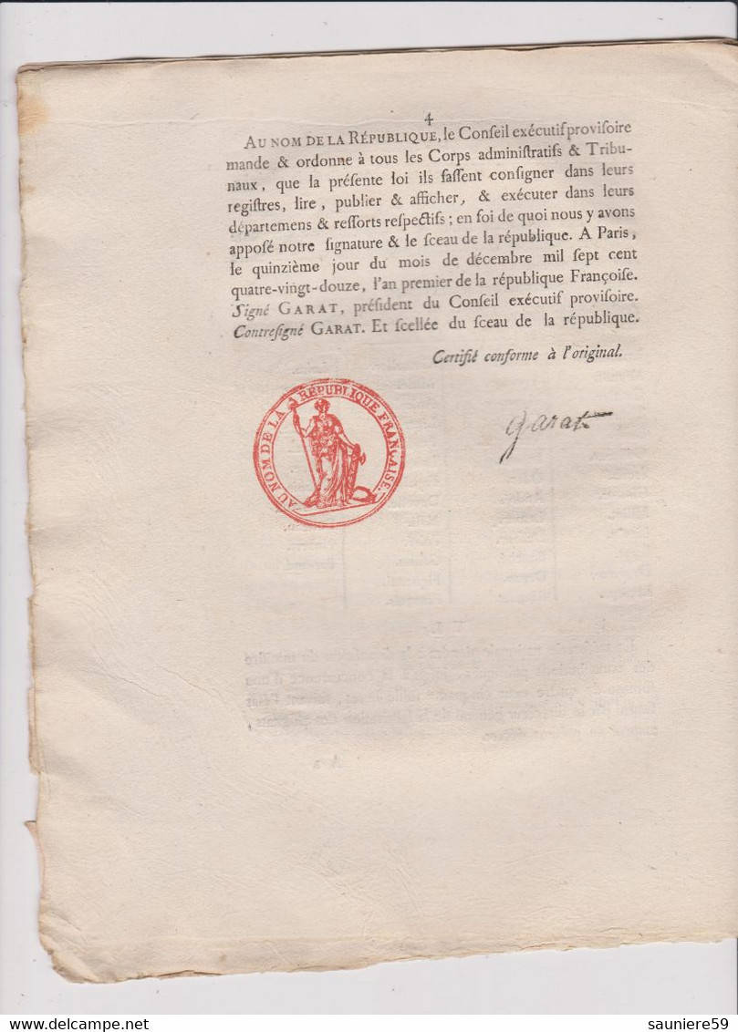 Rare Décret 1792 Numismatique Sur Fabrication 300 M D'assignats 5 L. Avec Cachet Rouge R.F. N° 253 - Historical Documents