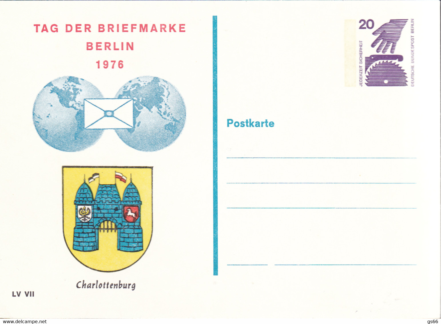 Berlin, PP 063 C2/003, TAG DER BRIEFMARKE 1976, Charlottenburg - Privatumschläge - Ungebraucht