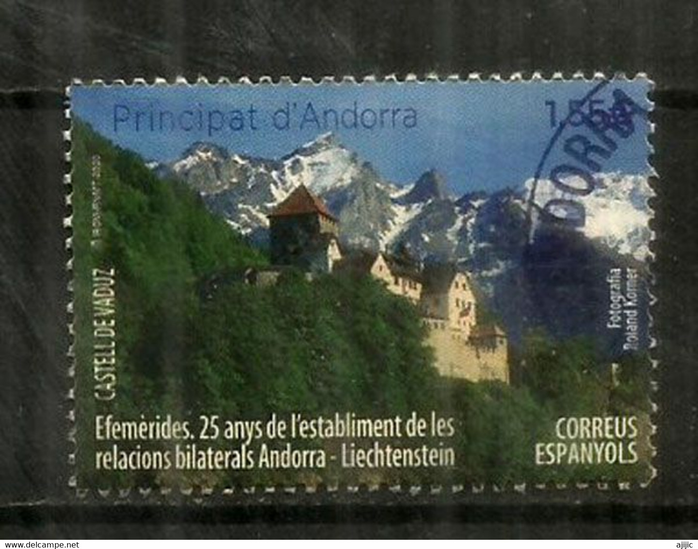 Emission Conjointe Principautés De Liechtenstein & Andorra, Timbre Oblitéré, 1 ère Qualité. AND.ESP - Usati