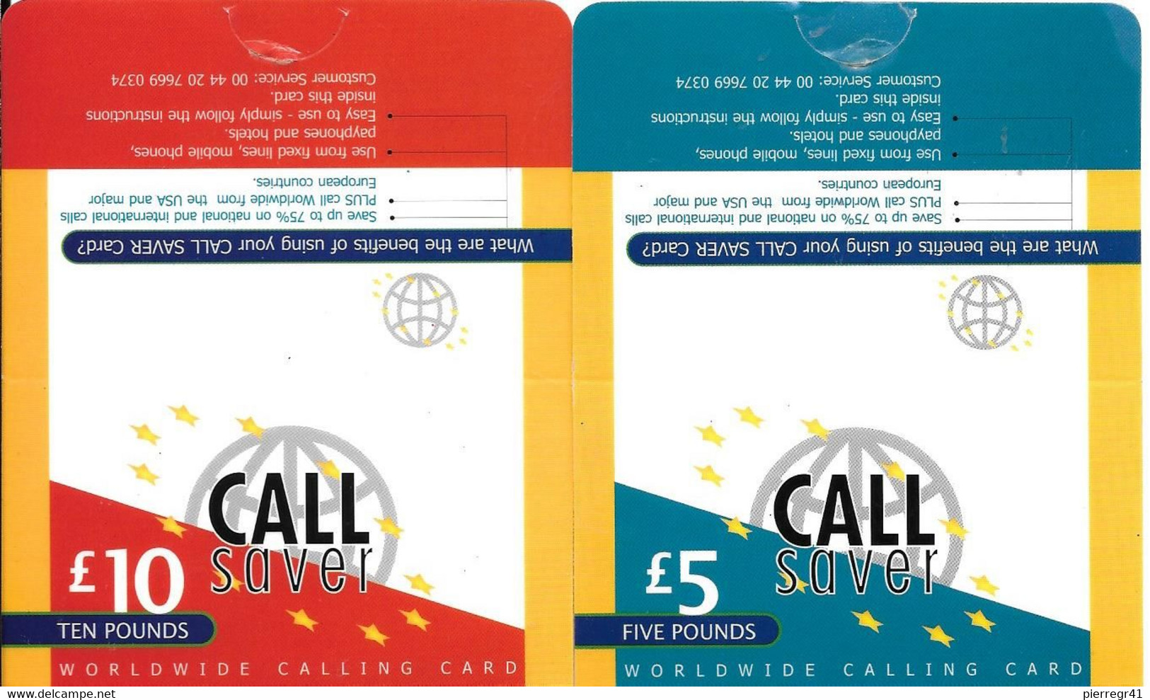 2-CARTES-PREPAYEE-GB-CALL SAVER-5£ & 10£-Plastic Fin Glacé-Neuve Avec Son Support-TBE-RARE - BT Global Cards (Prepagadas)