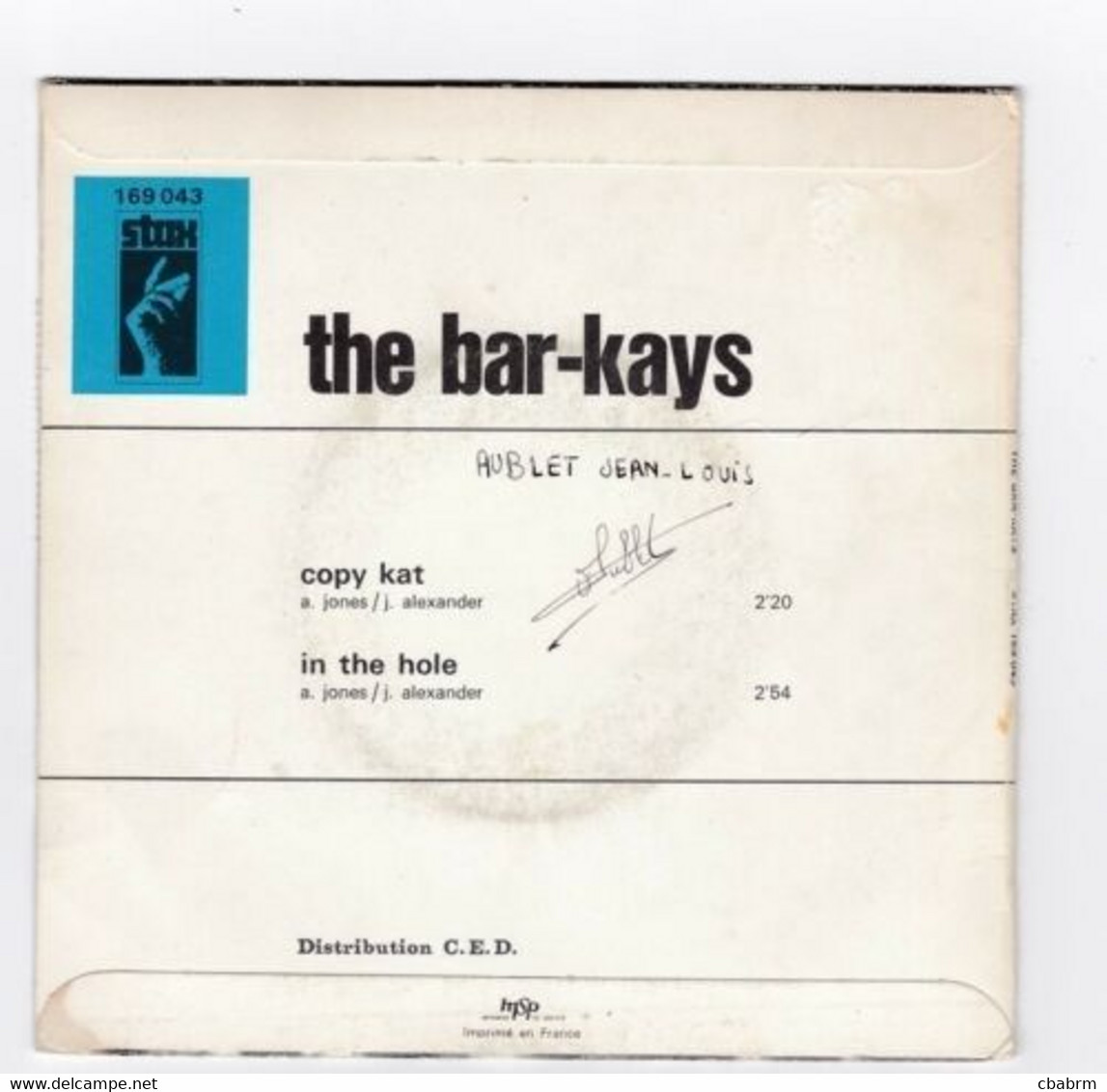 SP 45 TOURS THE BAR KAYS COPY KAT 169 043 STAX En 1969 BIEM - Soul - R&B