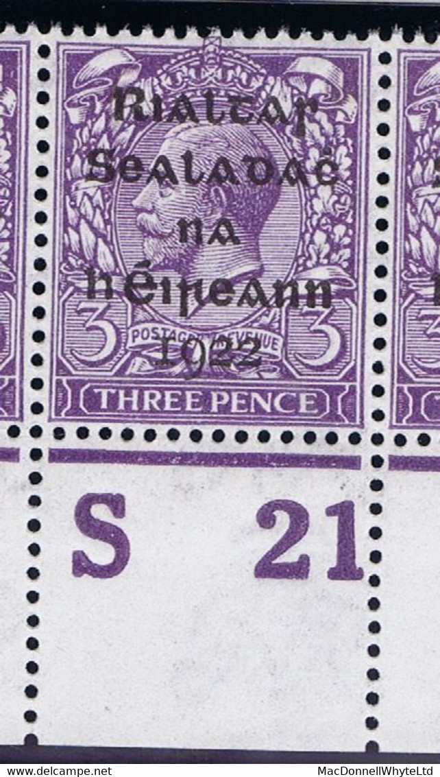 Ireland 1922 Dollard Rialtas Black Ovpt 3d Control S21 Perf Corner Strip Of 3 Mint Unmounted Never Hinged - Ungebraucht