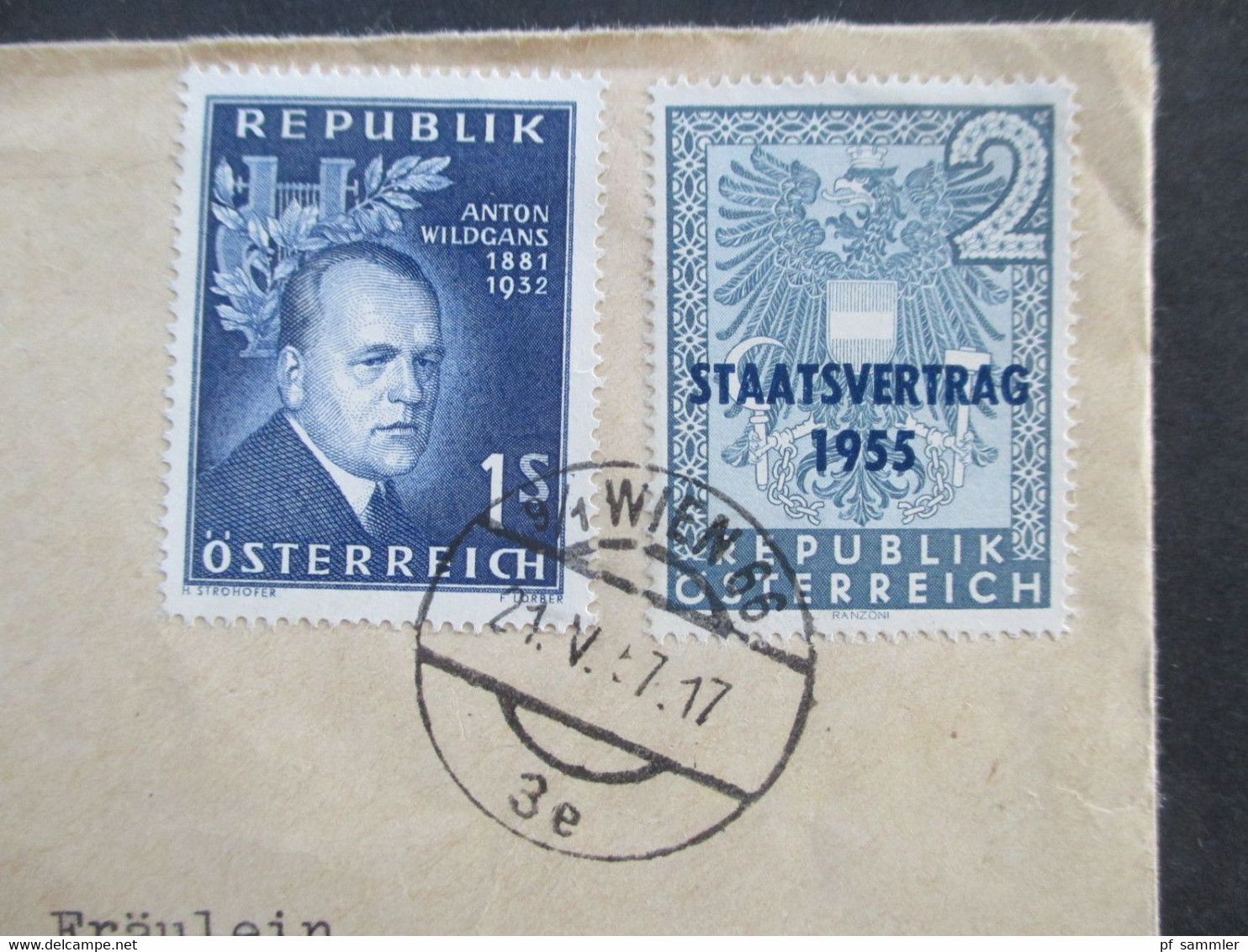 Österreich 1954 / 57 Lawinenopfer. Staatsvertrag Und Nr. 1033 MiF Auslandsbrief Von Wien Nach Bonn Am Rhein - Lettres & Documents