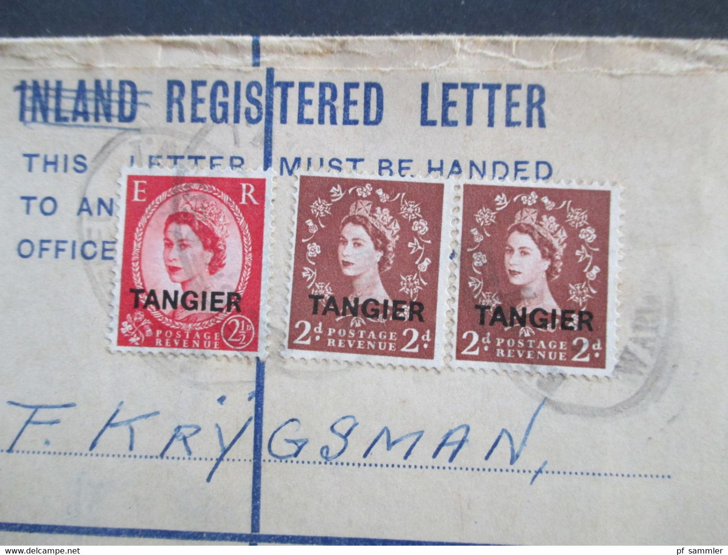 GB Kolonie 1957 Marken Mit Aufdruck Tangier Registered Letter London W8 Nach Rotterdam Mit Zollaufkleber - Marruecos (1956-...)