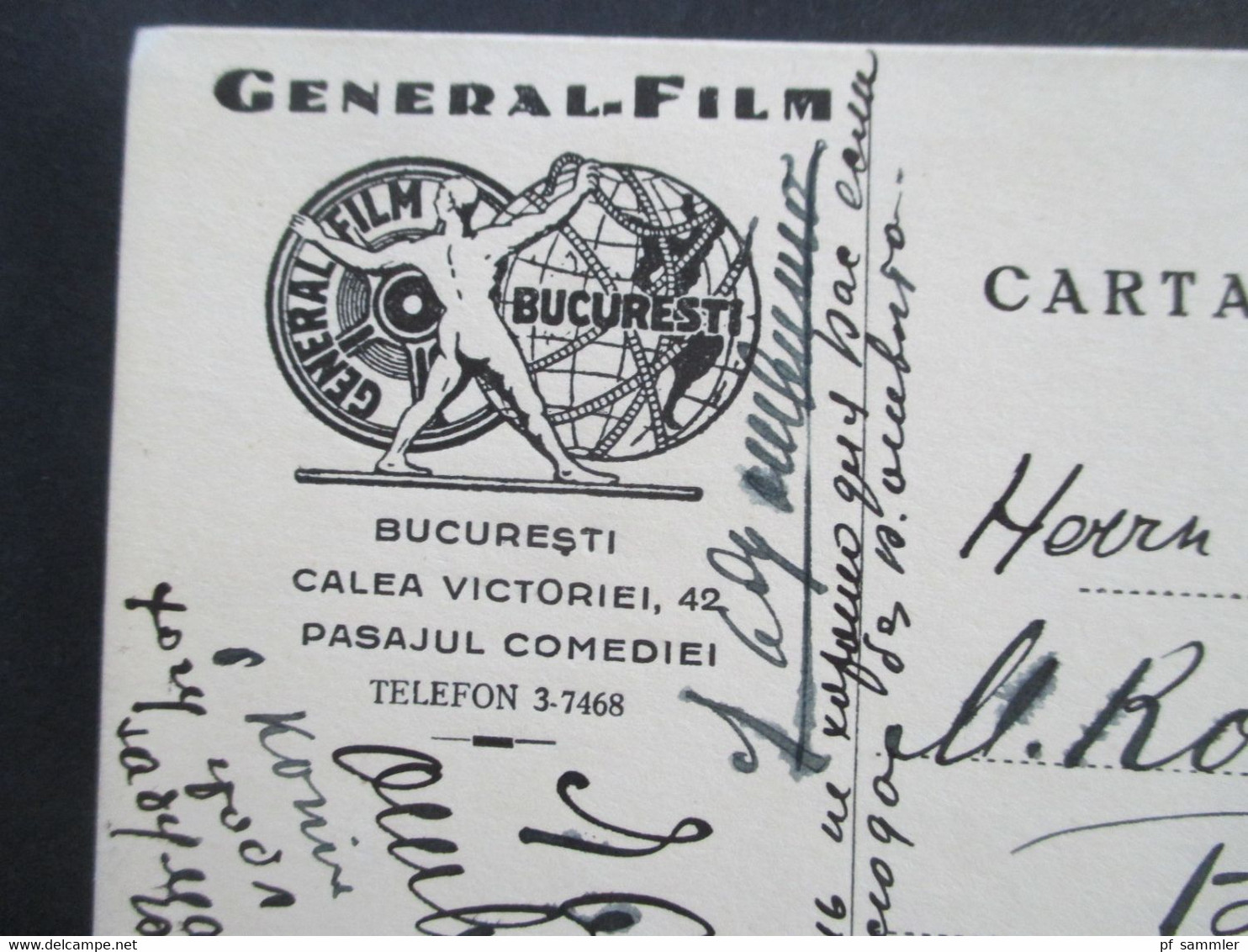 Rumänien Um 1930 Dekorative Firmen Postkarte General Film Bucuresti Cineastik - Covers & Documents