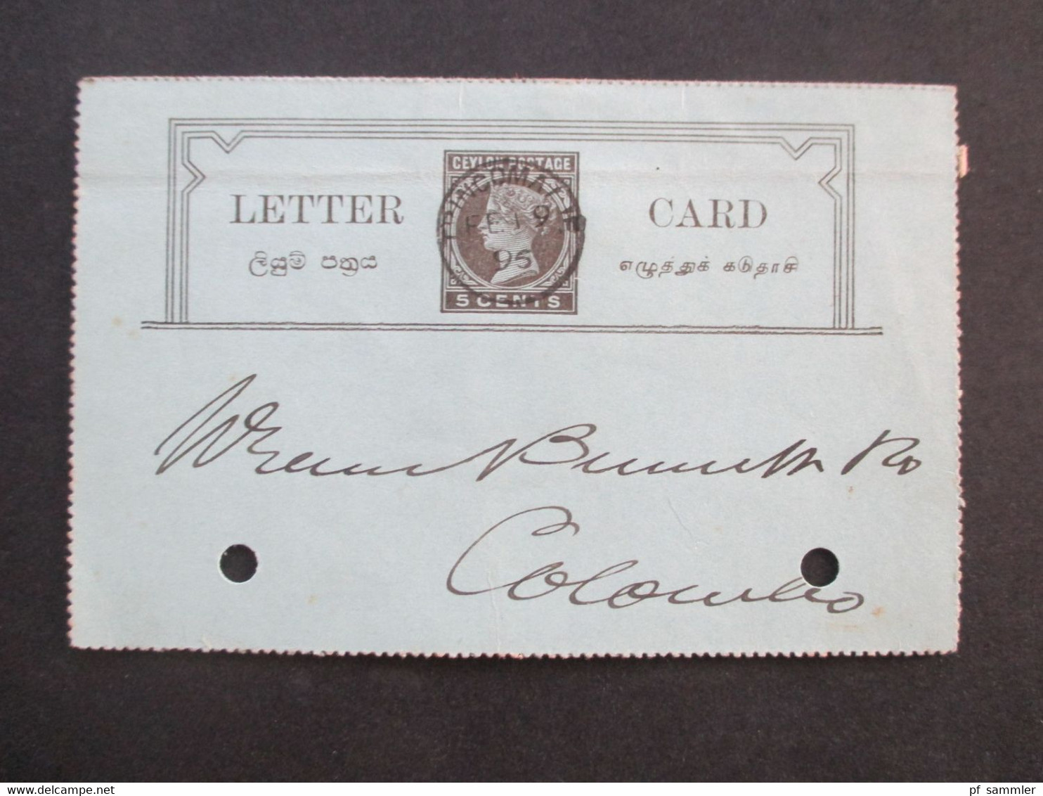 GB Kolonie Ceylon Letter Card Nach Colombo Mit Sauberem Stempel Trincomalie Sri Lanka - Ceylon (...-1947)