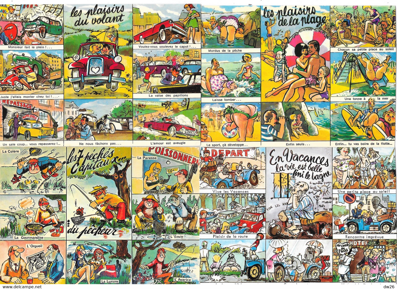 Lot n° 123 - Vrac de 60 cartes humoristiques: Humour, illustrations, photos anciennes et récentes