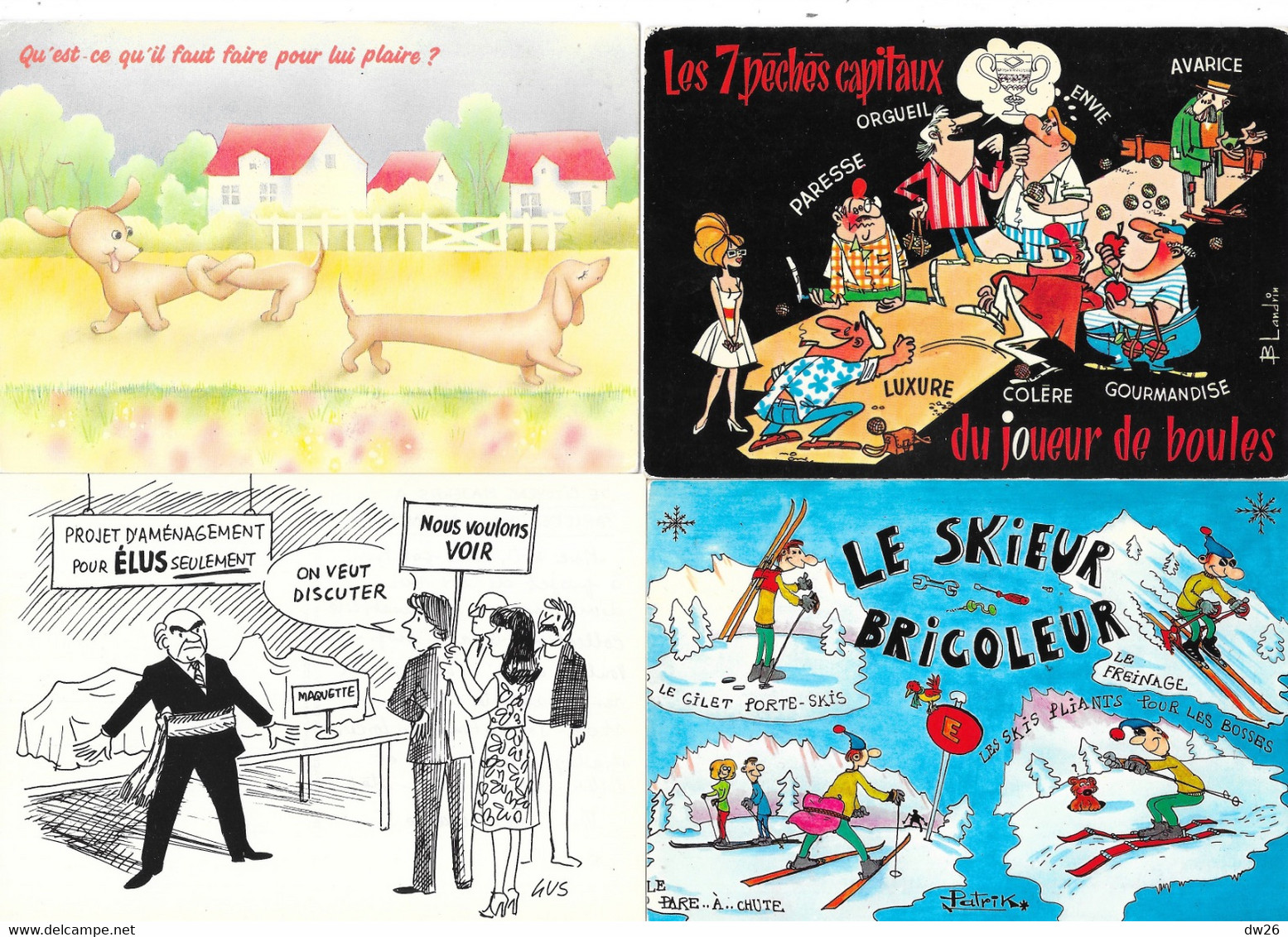 Lot n° 123 - Vrac de 60 cartes humoristiques: Humour, illustrations, photos anciennes et récentes