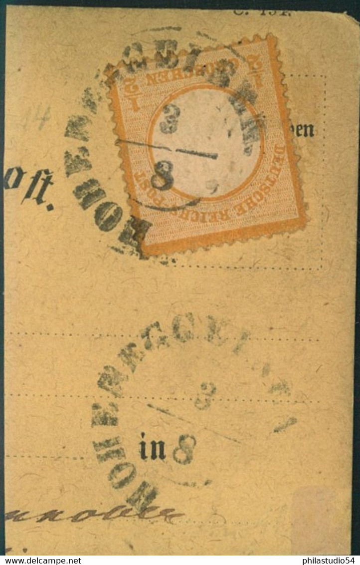 1872, 1/2 Kreuzer Kleiner Brustschild Orange Auf Briefstück Mit Hannover Nachverwendung "HOHENEGGELSEN" - Gebraucht