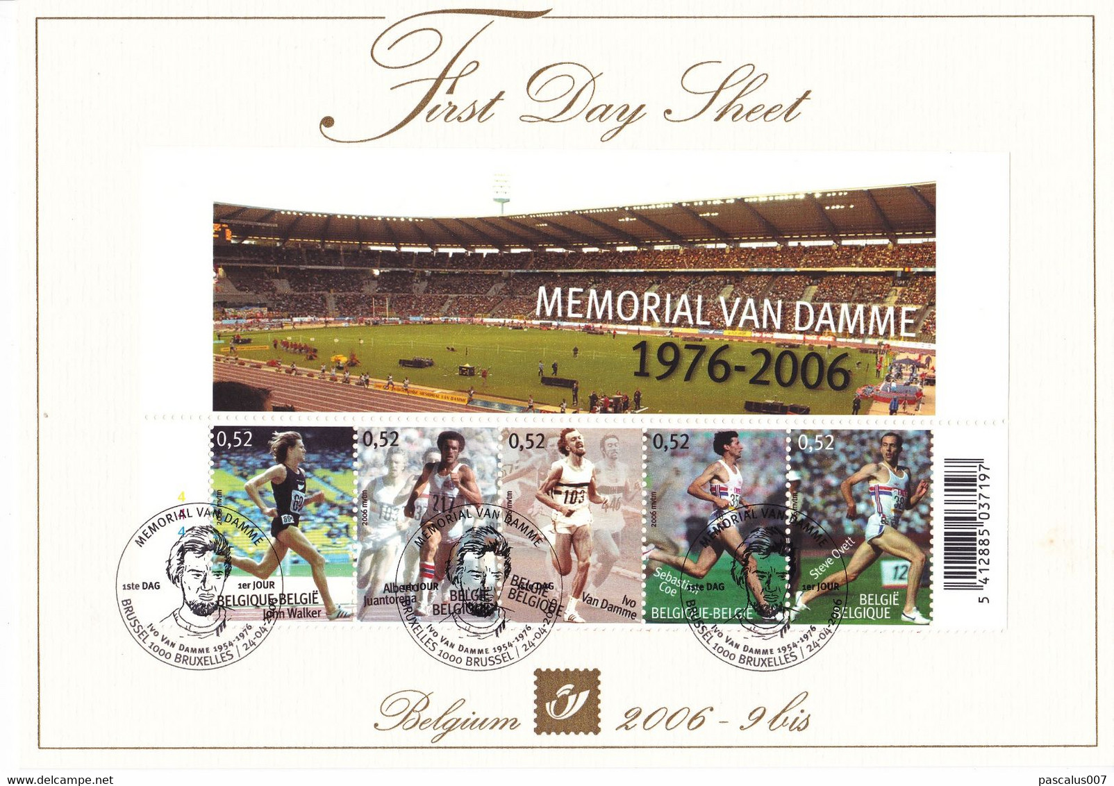 B01-223 A6 2006-009bis 3520 3524 Bloc 129   Sport Mémorial Van Damme First Day Sheet FDS 24-4-2006 John Walker - - 1991-2000