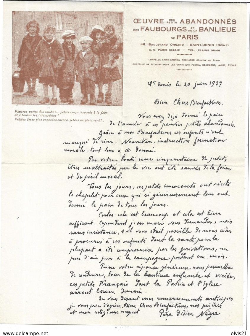 LETTRE Oeuvre Des Abandonnés De La Banlieue De PARIS.SAINT DENIS - Andere & Zonder Classificatie