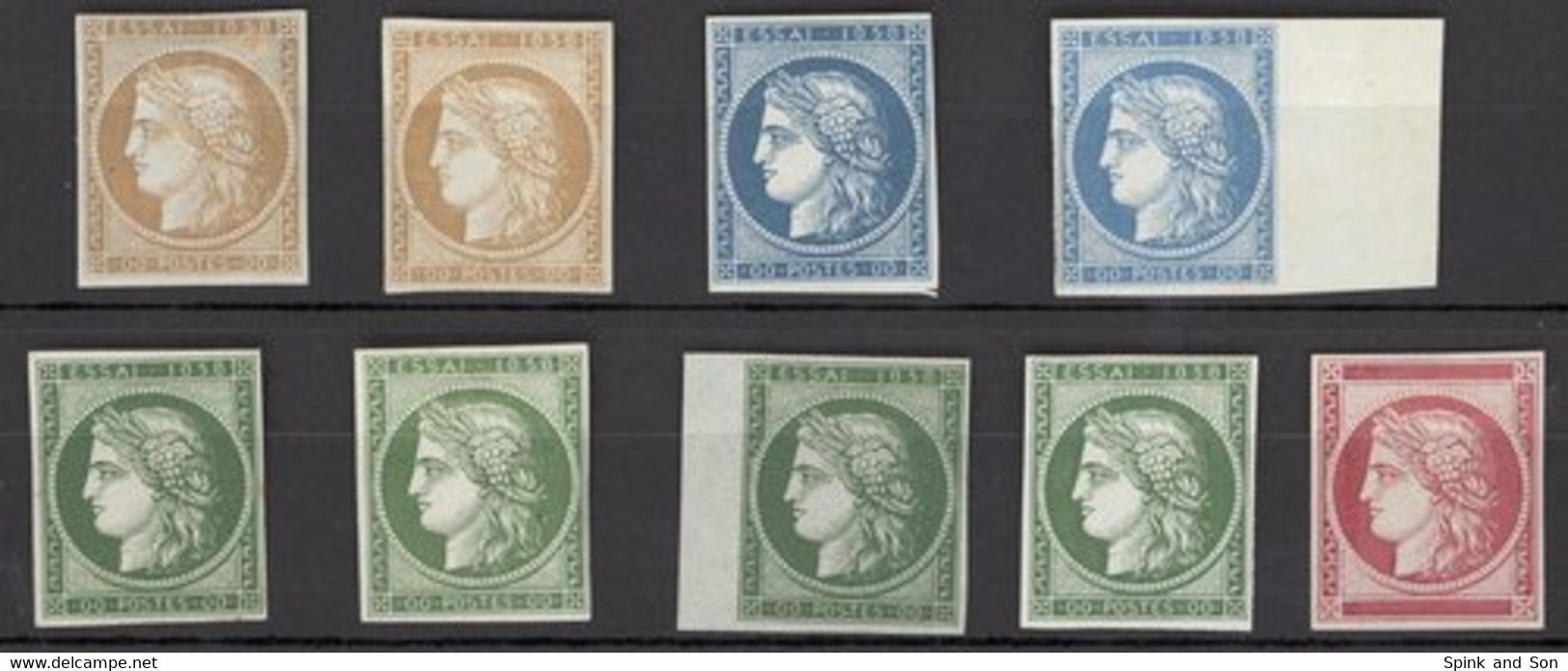France 1849-52 Essays And Colour Trials "essai 1858" "00postes00" In Blue (2), In Green (4, One On Card), - Sin Clasificación