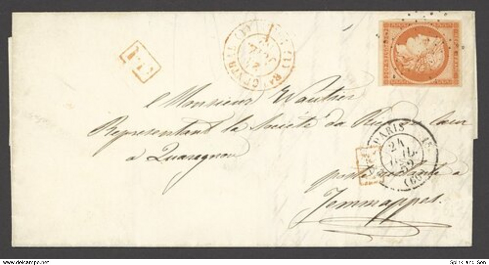 X France 1849-52 First Issue 1852 (24 Jul.) Entire Letter To Jemappes, Belgium Bearing 40c. Orange Tied By étoile Cancel - Sin Clasificación