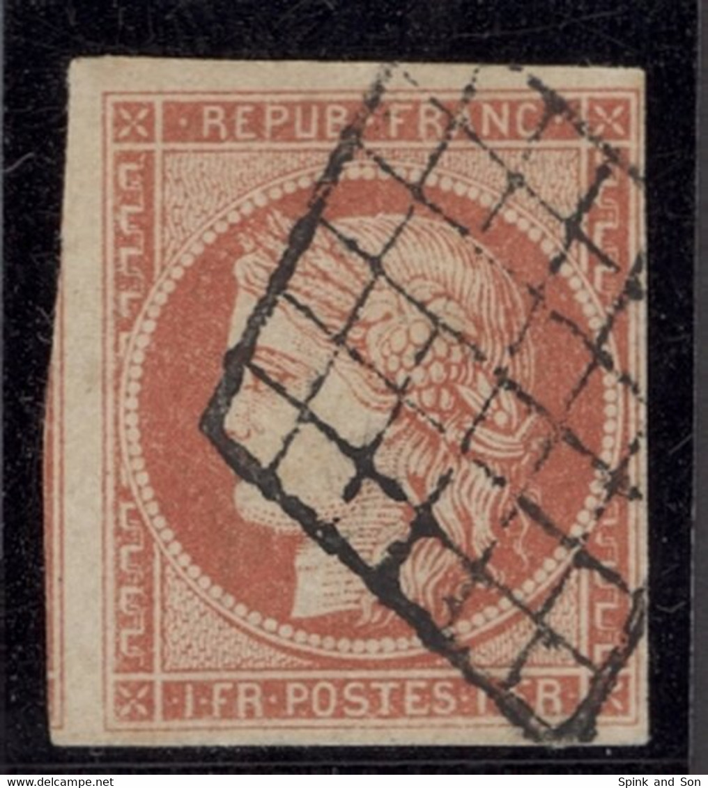 France 1849-52 First Issue 1f. Bright Vermilion, Lozenge Cancellation, Good To Very Large - Sin Clasificación