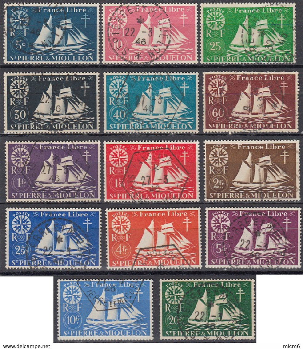 Saint-Pierre Et Miquelon 1940-1957 - N° 296 à 309 (YT) N° 305 à 318 (AM) Oblitérés. - Used Stamps