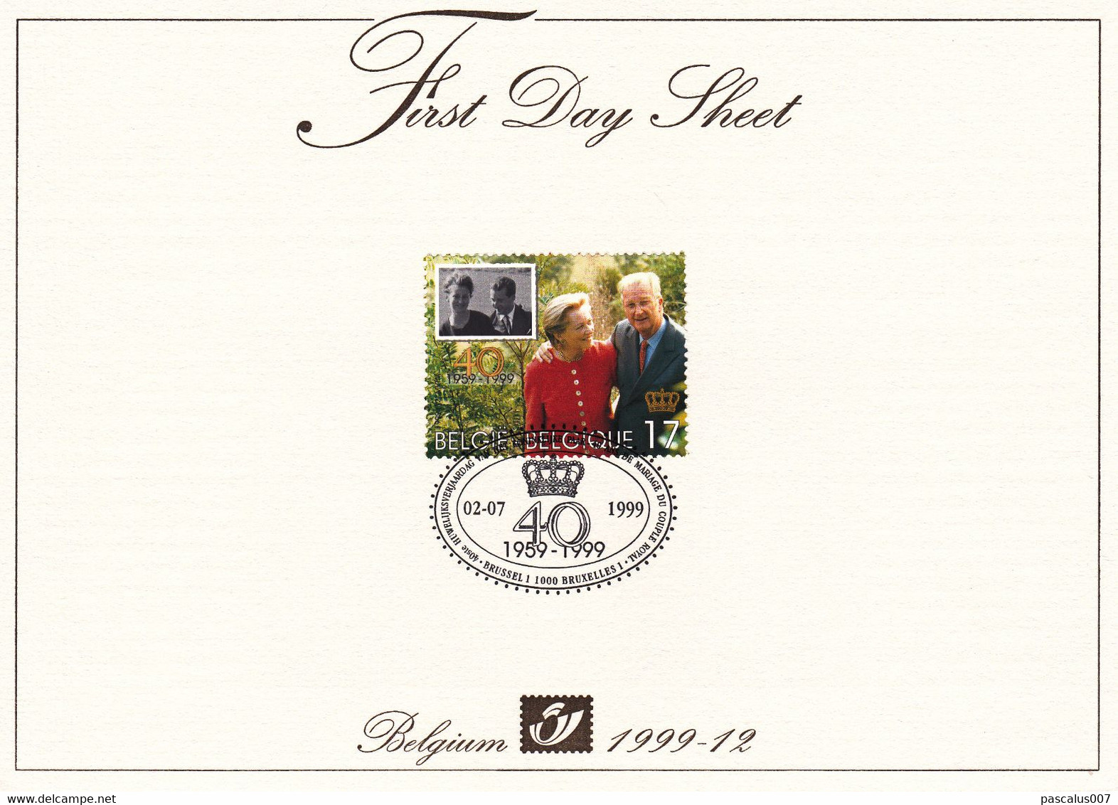 B01-223 A6 1999-12 2828 Dynastie First Day Sheet FDS 2-7-1999 40 Ans Du Mariage Du Couple Royal - 1991-2000