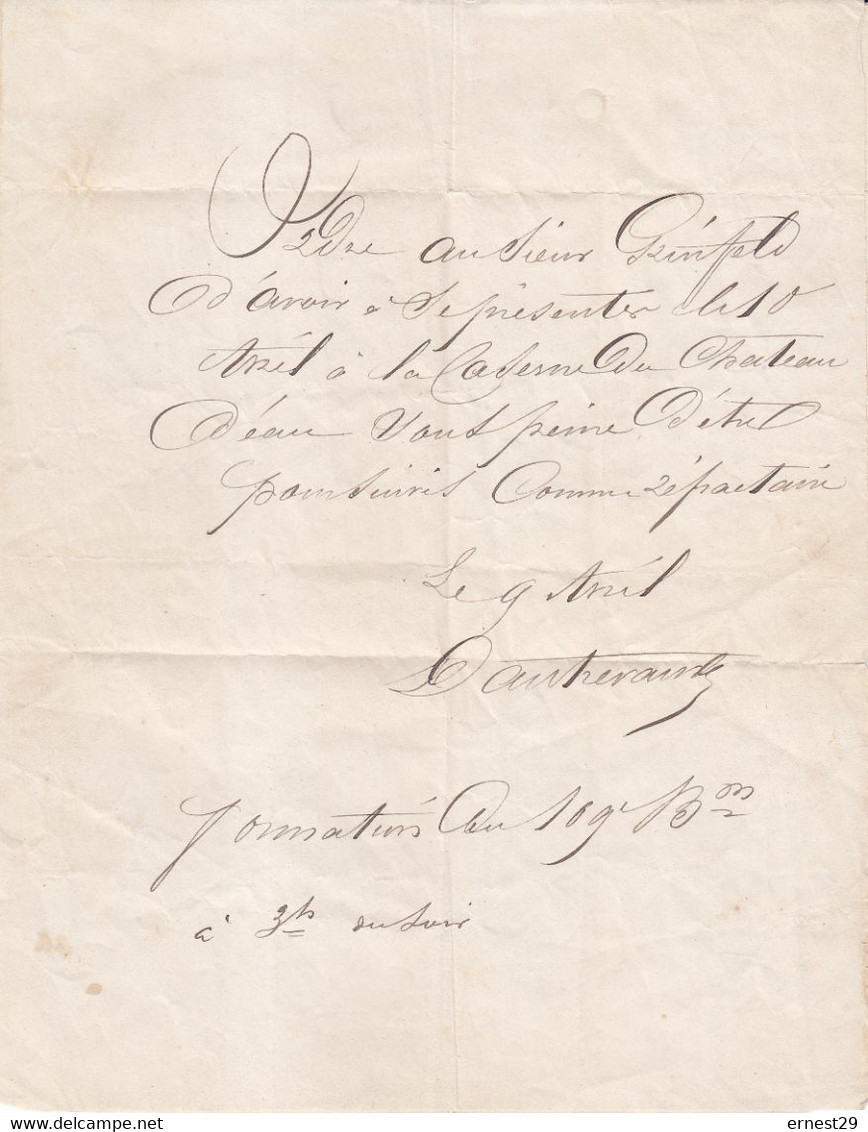 Guerre De 1870 Convocation à La Caserne Du Château D Eau 9 Avril 1871 Garde Nationale - 1849-1876: Periodo Clásico