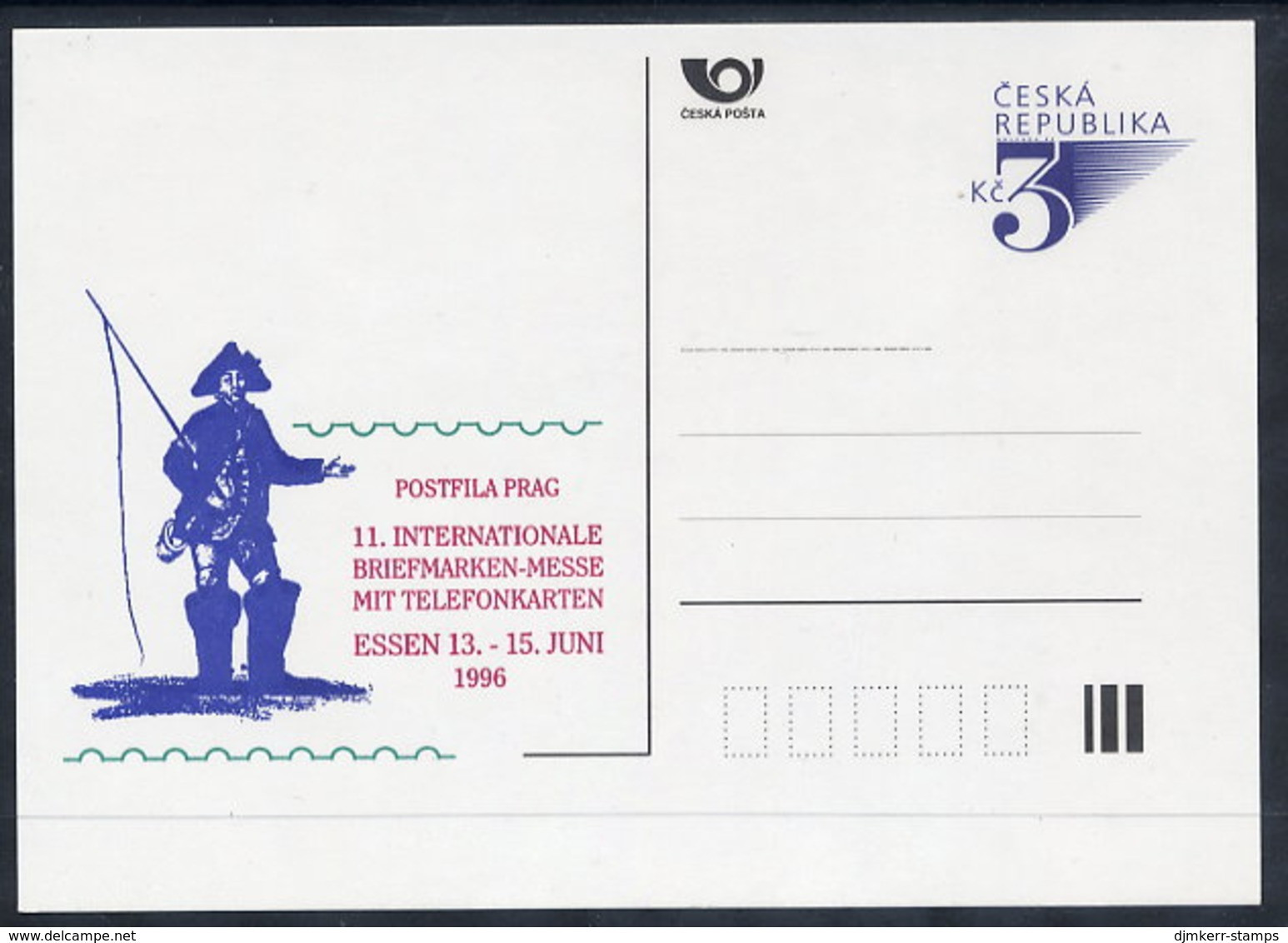 CZECH REPUBLIC 1996 3 Kc. Postcard ESSEN '96, Unused.  Michel P19-A2 - Postkaarten