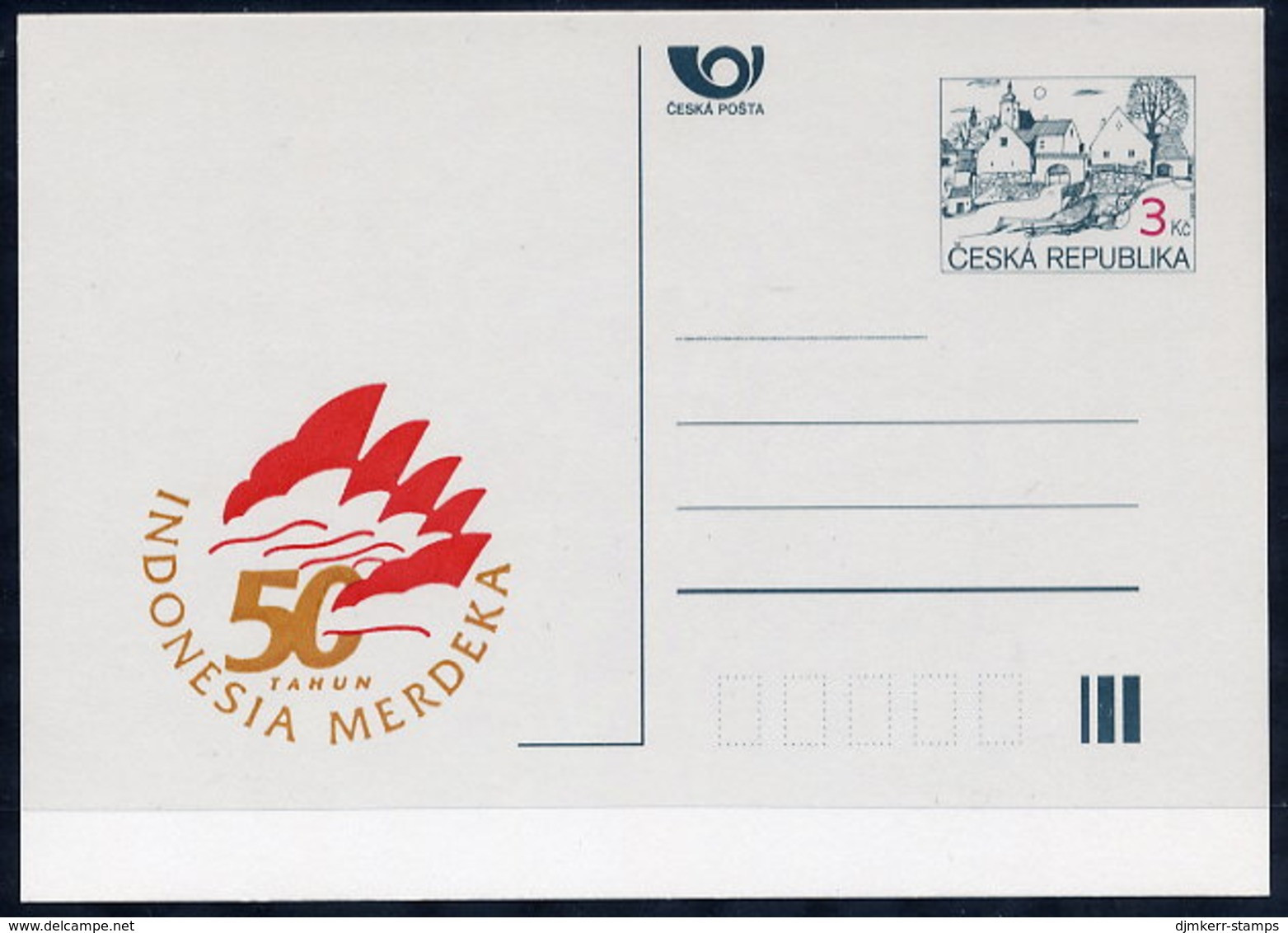 CZECH REPUBLIC 1995 3 Kc.postcard Indonesia Merdeka Unused.  Michel P7-A2 - Cartes Postales