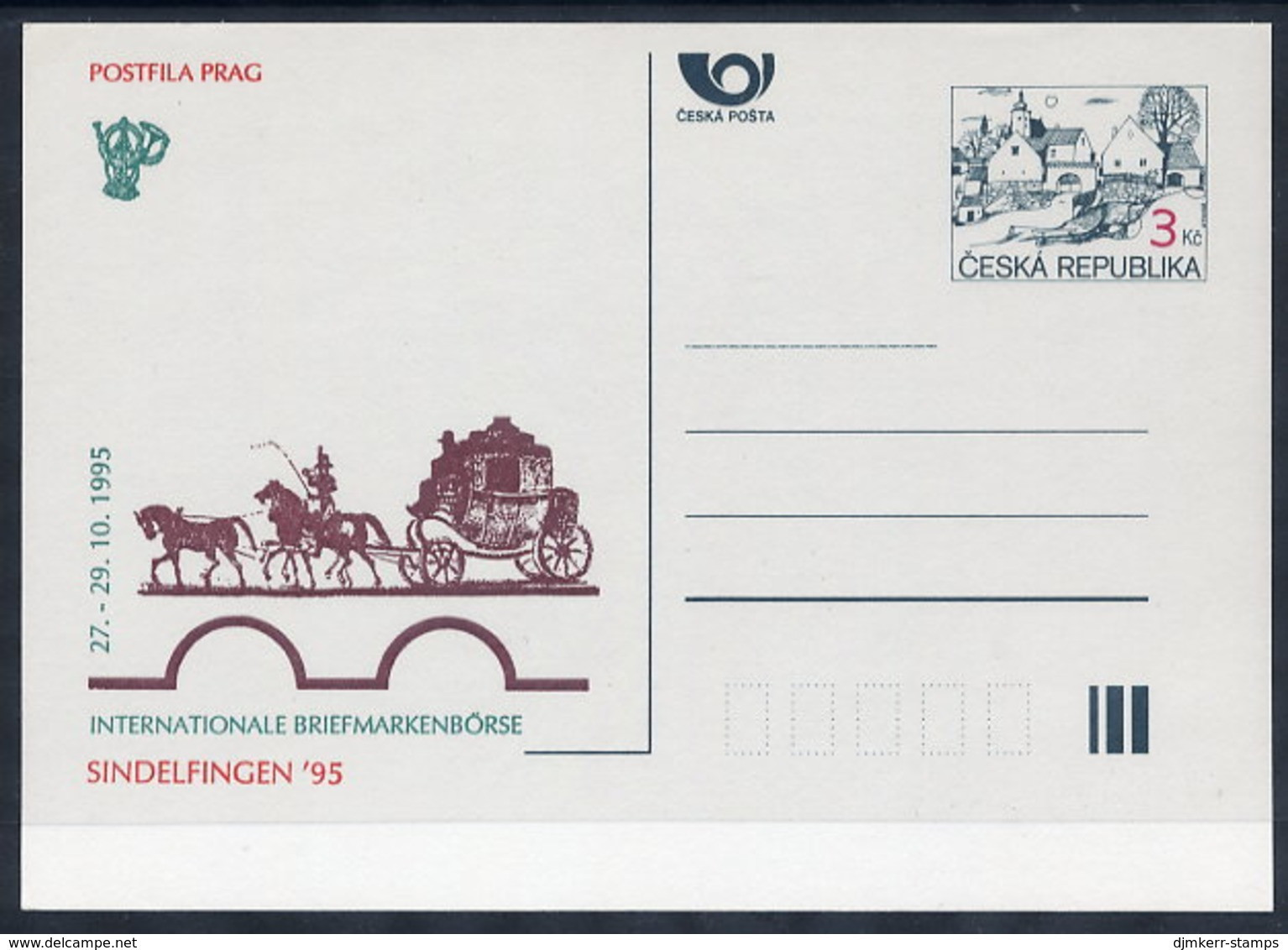 CZECH REPUBLIC 1995 3 Kc.postcard Sindelfingen '95 Unused.  Michel P7-A6 - Cartes Postales