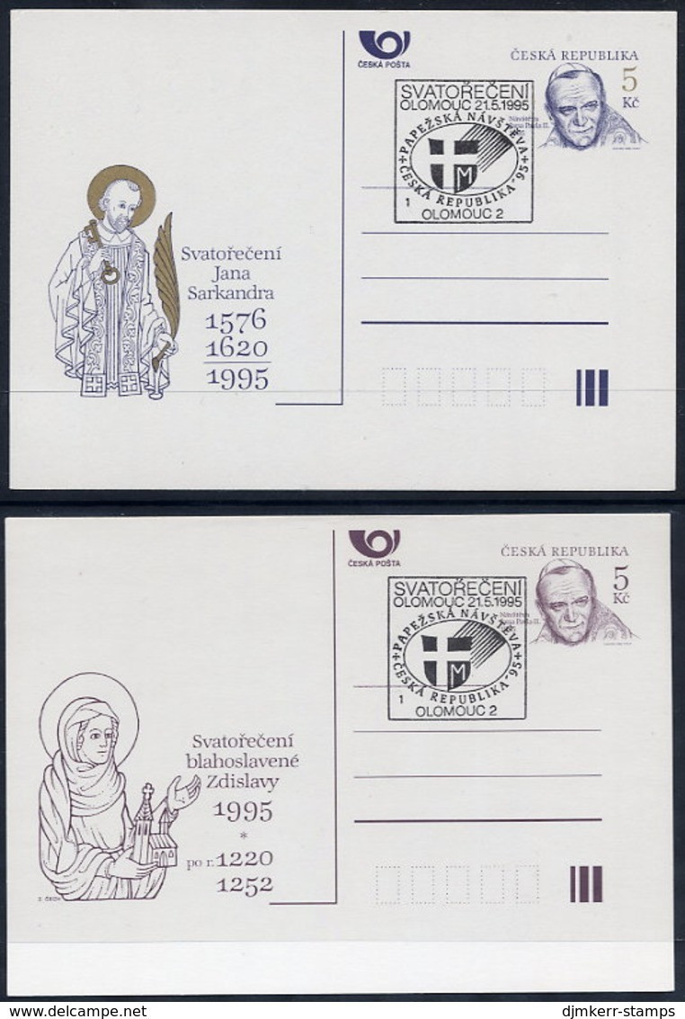 CZECH REPUBLIC 1995 Papal Visit 5 Kc.stationery Cards Cancelled With Commemorative Postmarks. Michel P14-15 - Postkaarten