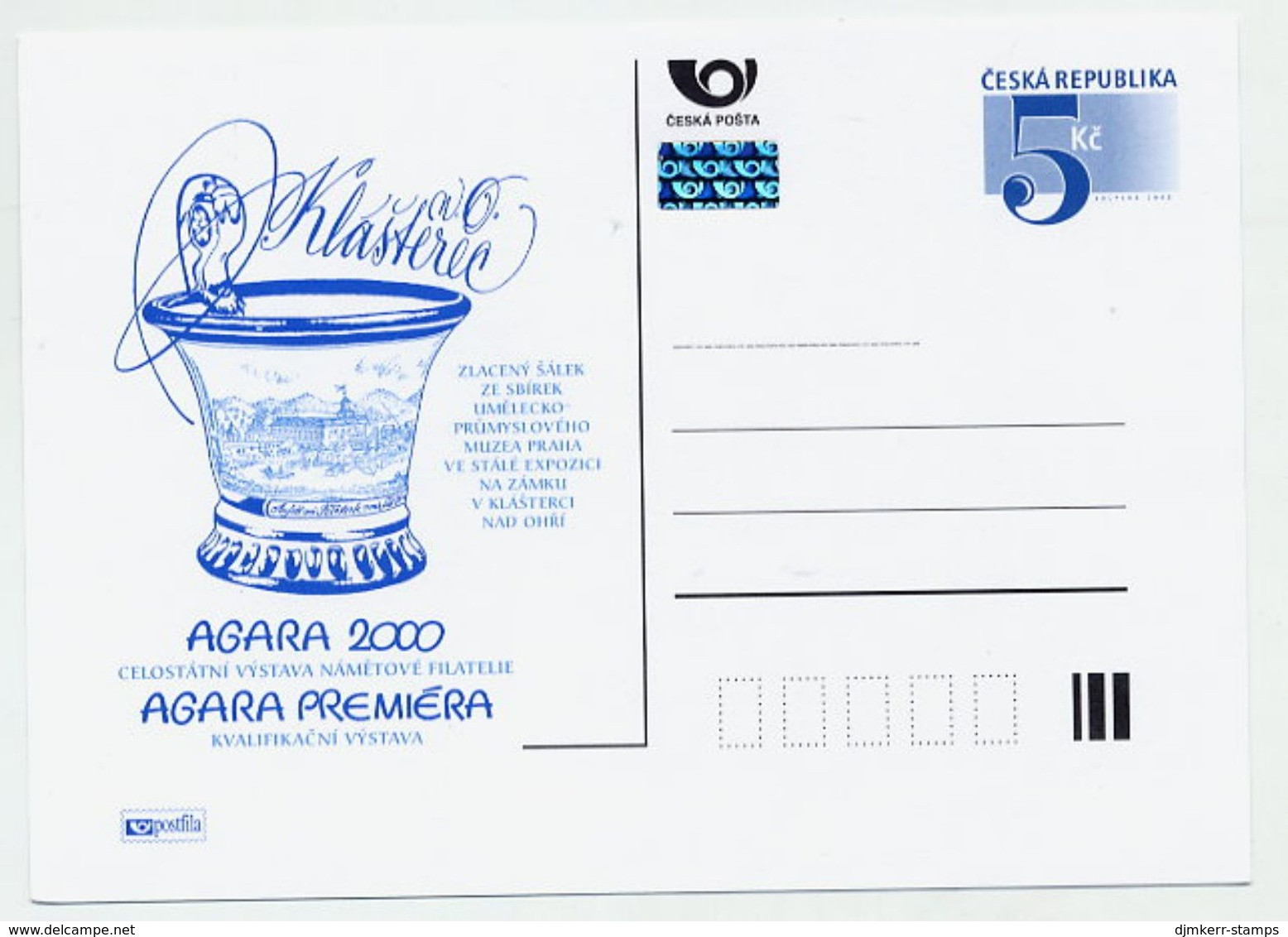 CZECH REPUBLIC 2000 5 Kc AGARA 2000 Exhibition Unused.  Michel P54-A1 - Cartoline Postali