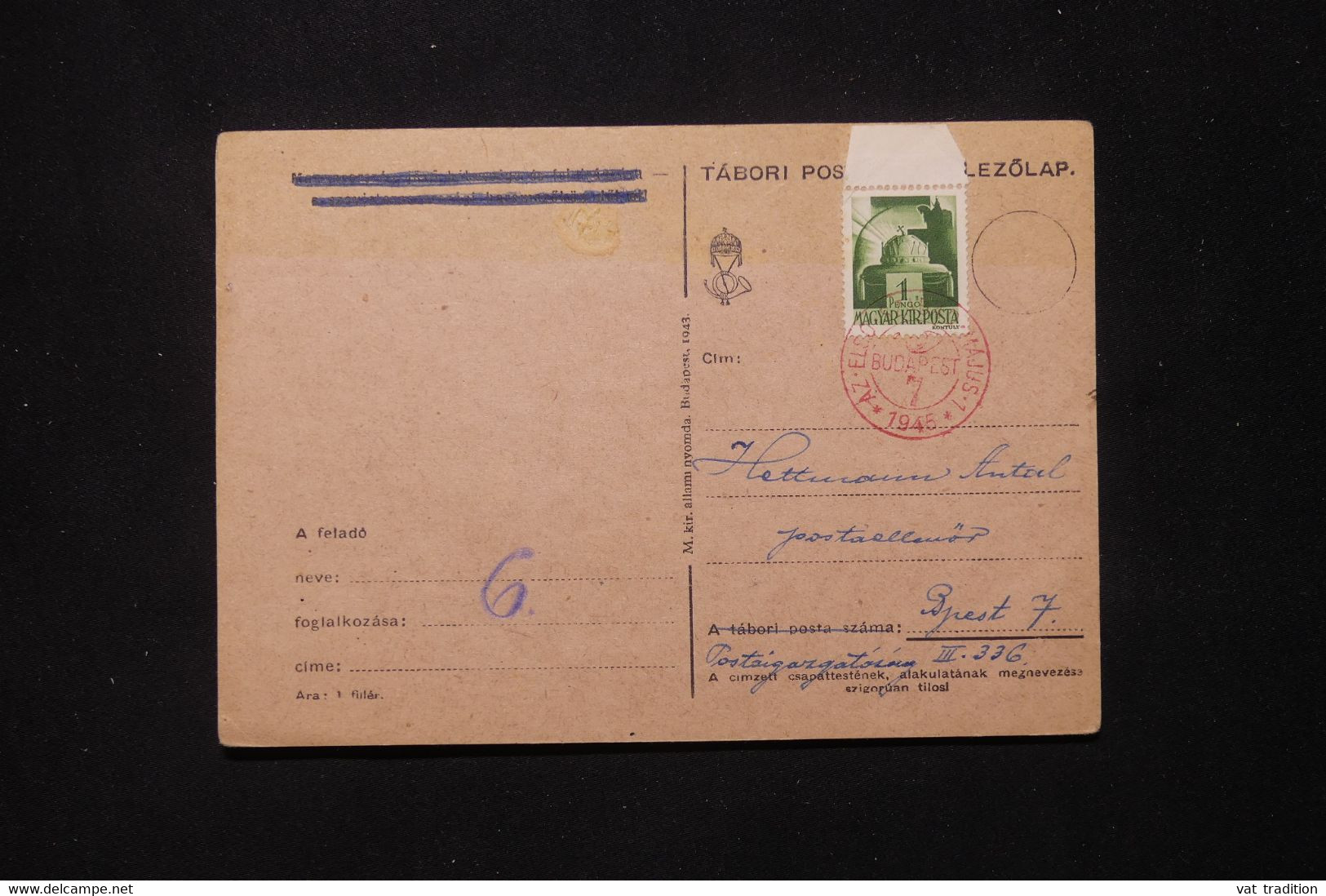 HONGRIE - Oblitération En Rouge De Budapest En 1945 Sur Carte - L 79757 - Briefe U. Dokumente