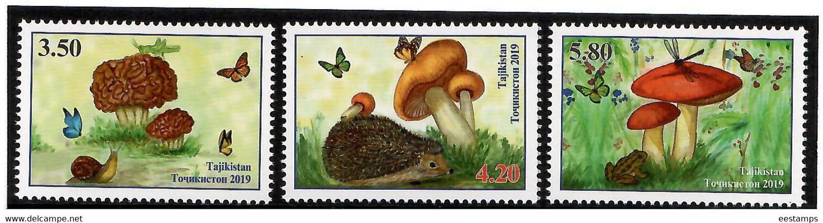 Tajikistan. 2019 Mushrooms(Butterflies,Hedgehog,Frog).3 V:3.50,4.20,5.80 - Tajikistan