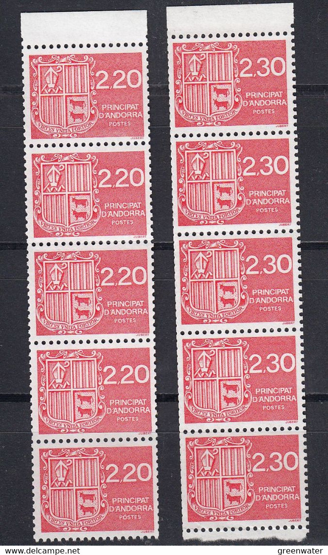 Andorra Fr. 1988 / 1990 Definitives From Booklet 2x1v (strip Of 5)  ** Mnh (51012) - Other & Unclassified